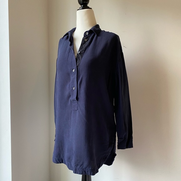 Preppy J Crew drapey Oxford button up shirt tunic - Picture 2 of 12